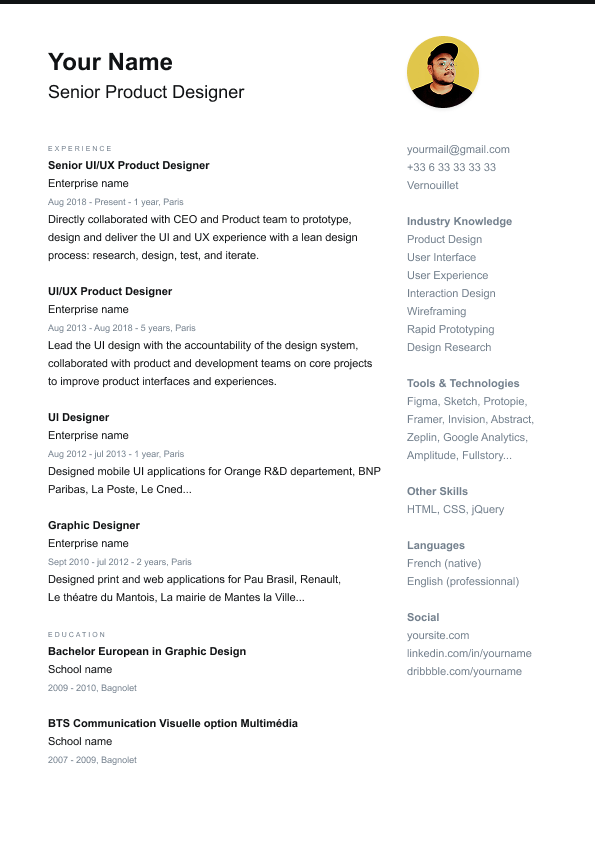 Cameo Resume Template Preview