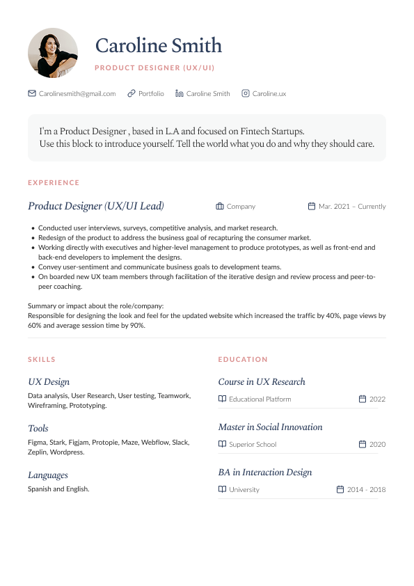 Coral Resume Template Preview