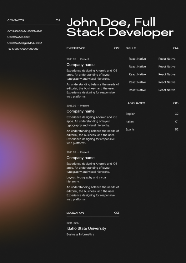 Cove Resume Template Preview