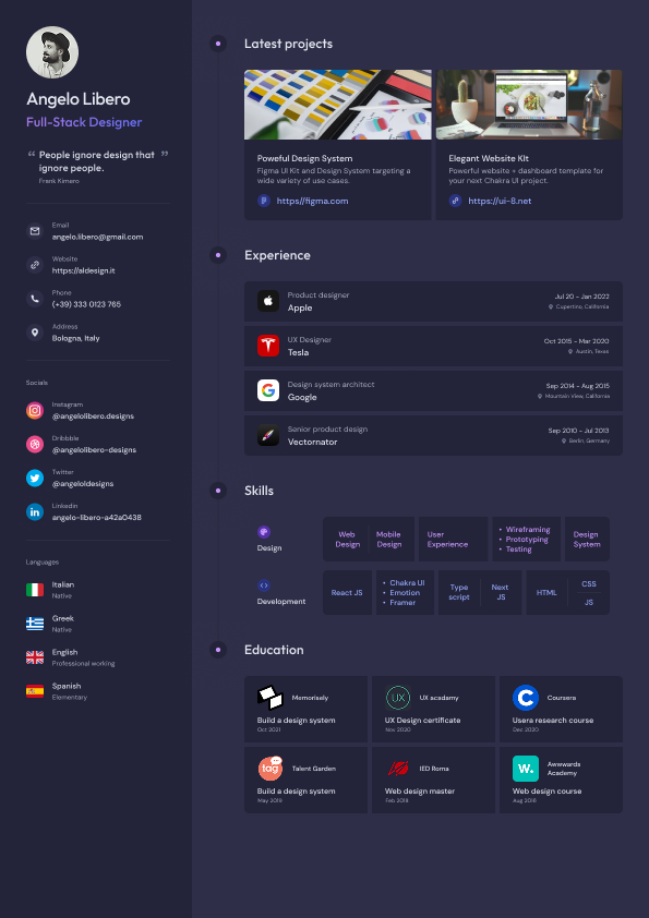Folio Resume Template Preview