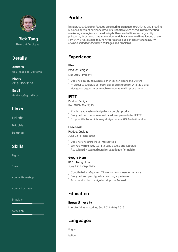 Pine Resume Template Preview