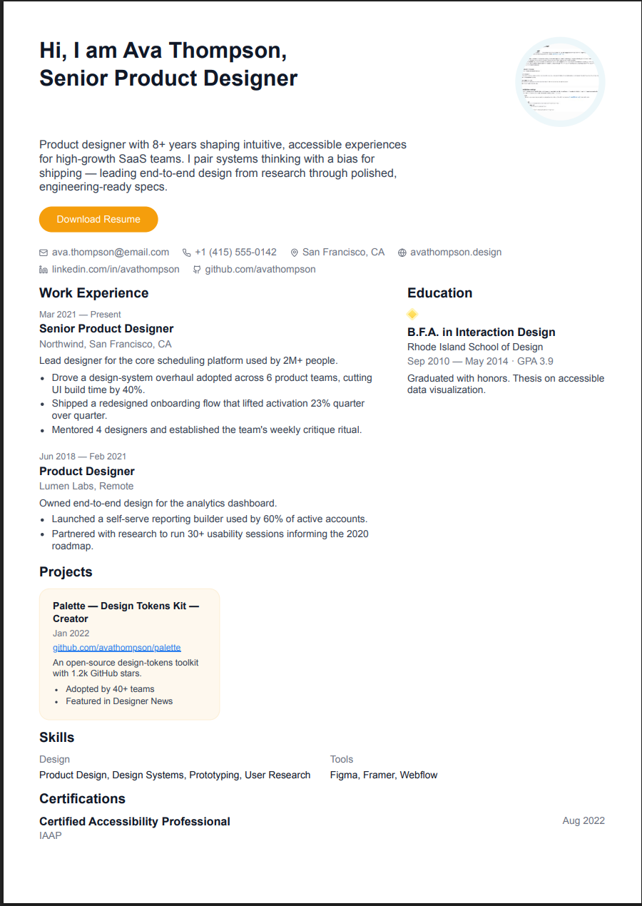 Reel Resume Template Preview