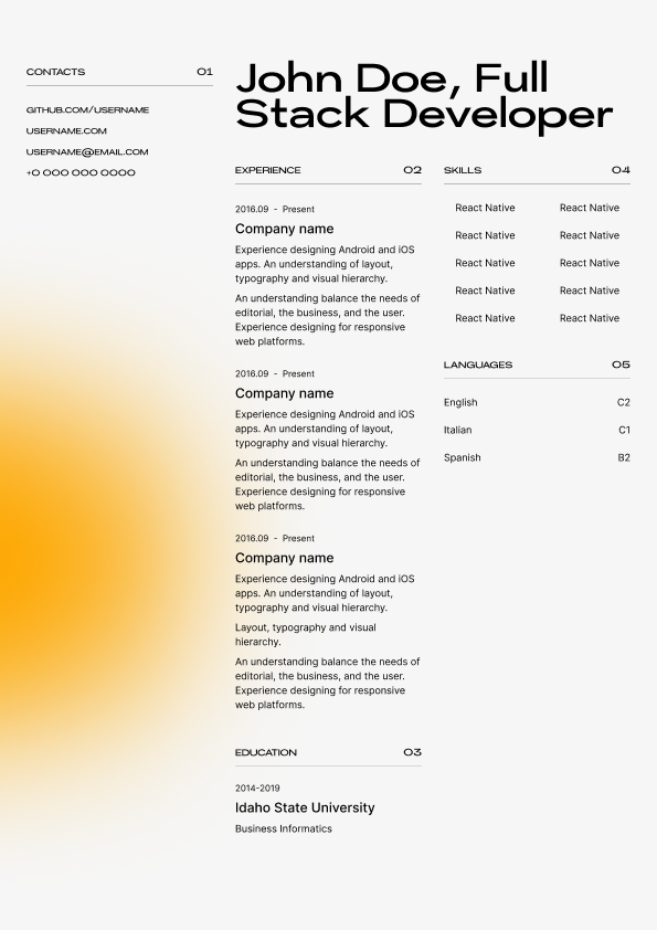 Sunrise Resume Template Preview