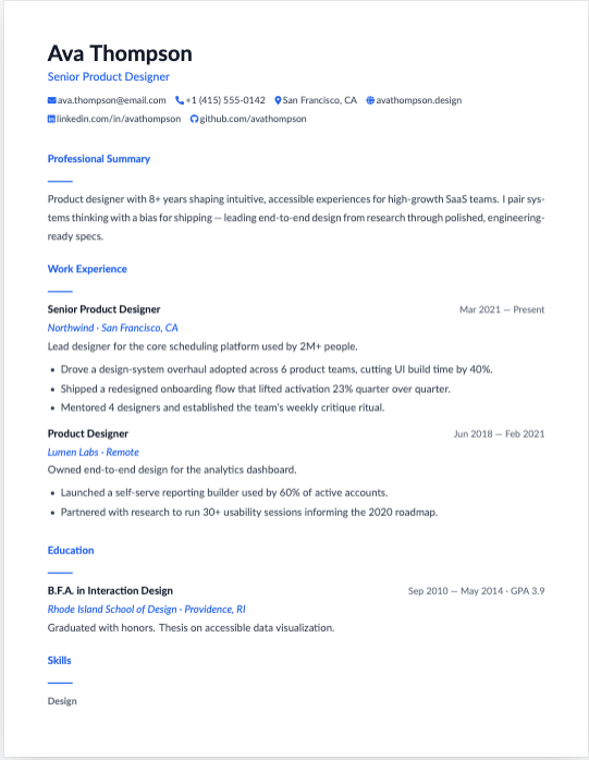 Aspect resume template preview