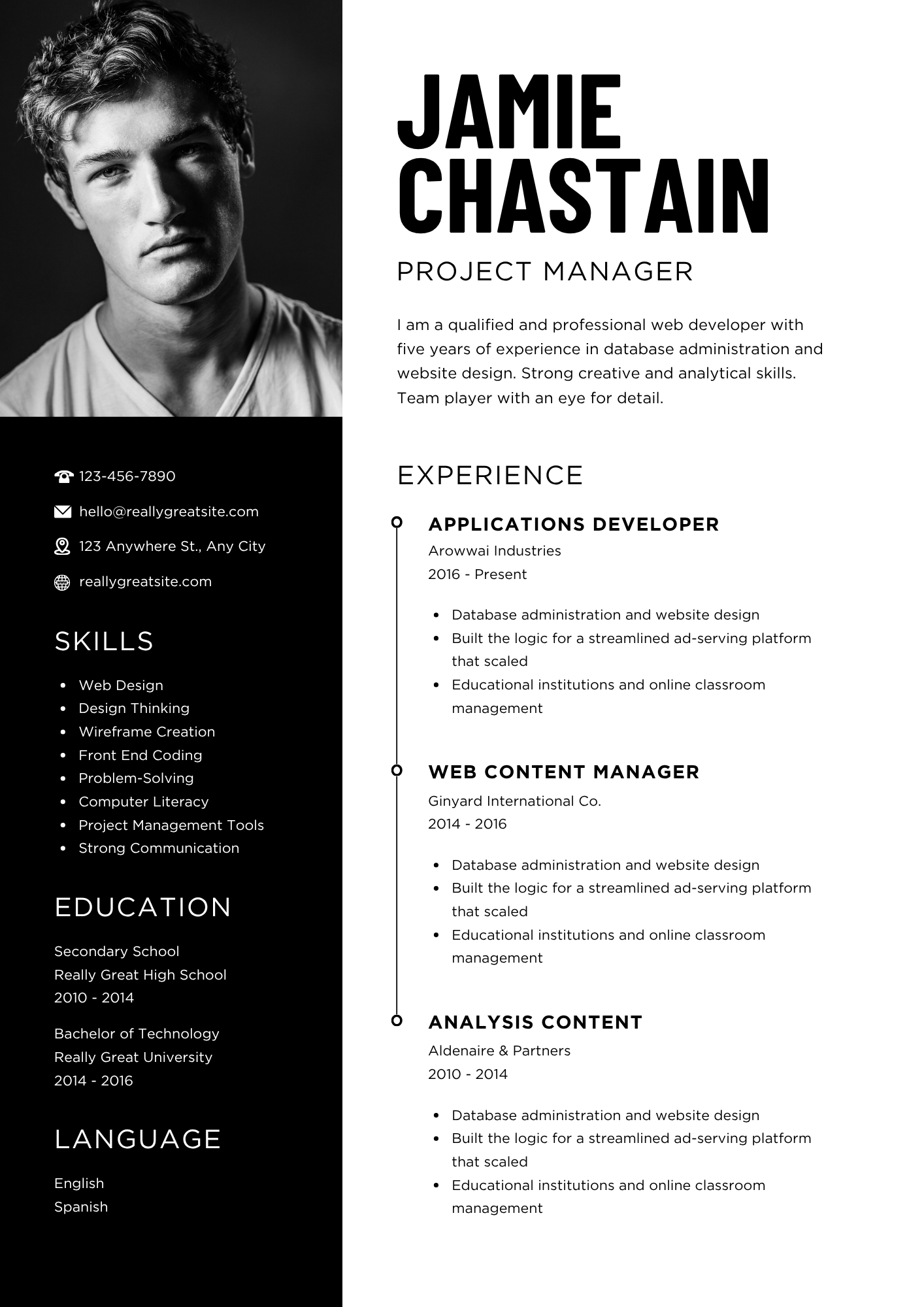 Corporate Black White resume template preview