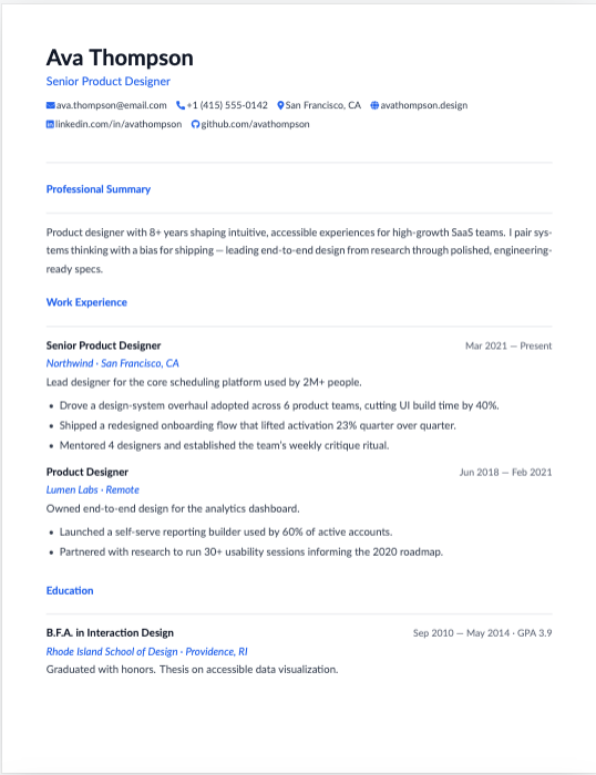 Meridian resume template preview