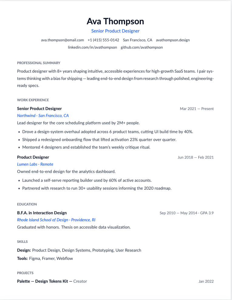 Minima resume template preview