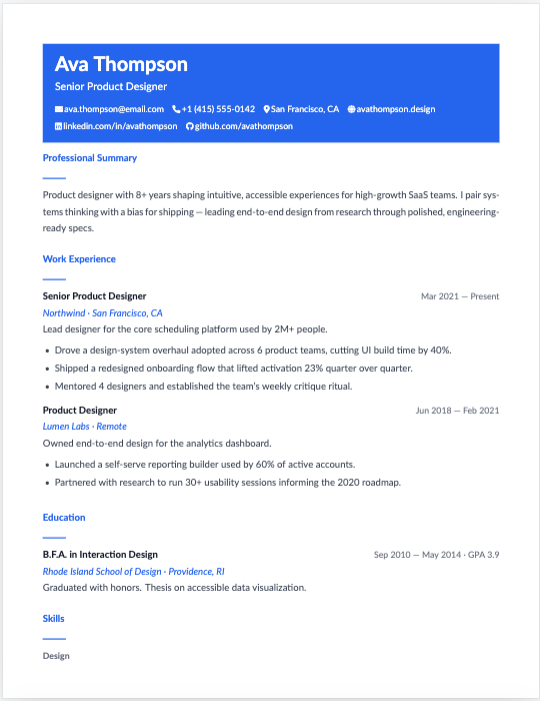 Momentum resume template preview