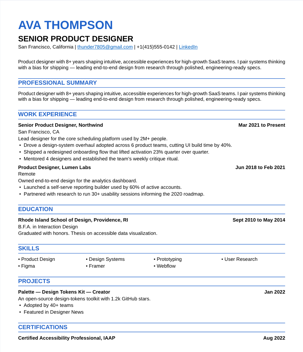 Prime resume template preview