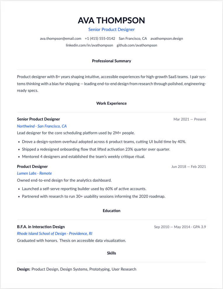 Regent resume template preview