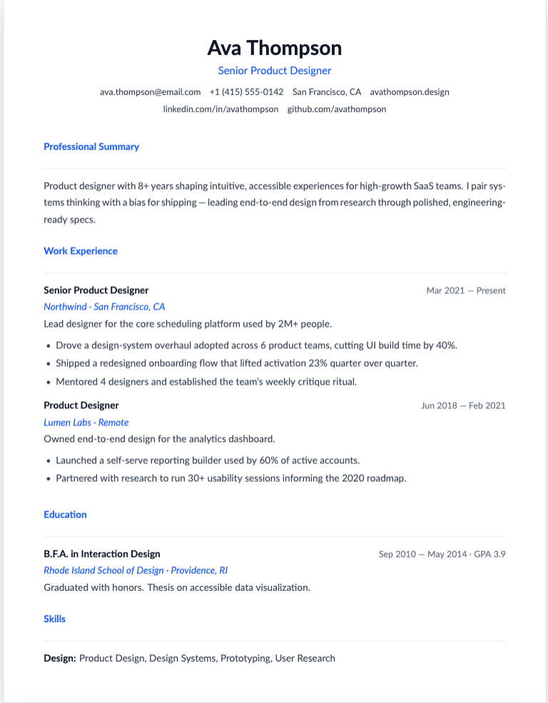 Scholar resume template preview