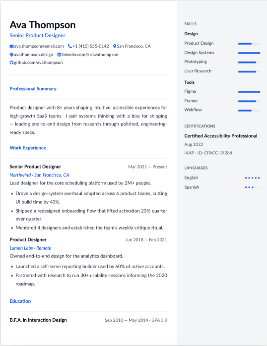 Slate resume template preview